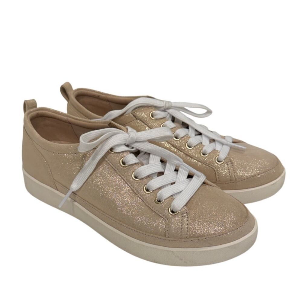 Vionic Gold Shimmer Lace Up Sneakers Comfort Walking Shoes Casual 7.5